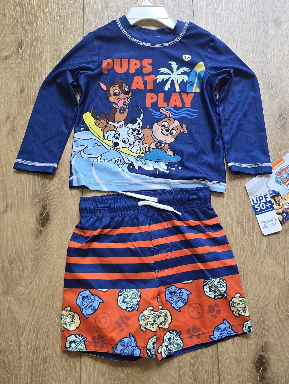 Paw Patrol Boys UPF 50+ Rash Guard & Swim Trunks Swimsuit Set 2 Piece